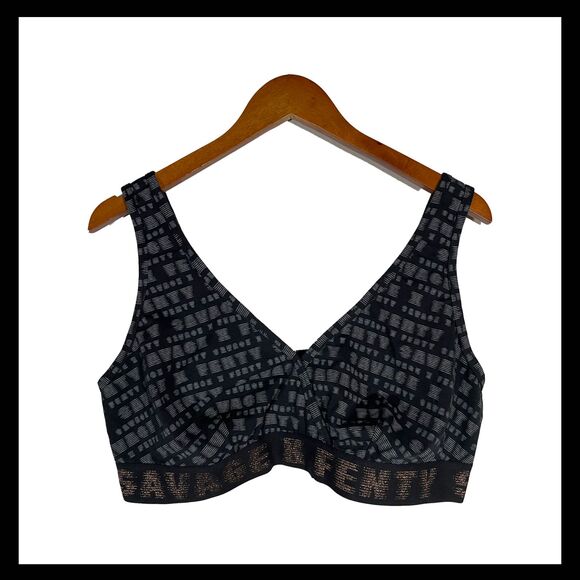 NWT Savage X Fenty Bralette 3X – Black & Grey Logo Band, Plus Size Lingerie - Picture 1 of 10
